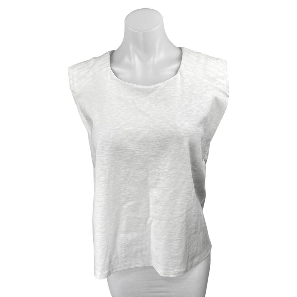 Banana Republic Women's White Sleeveless Pleated Muscle Tee Tank Top Size L